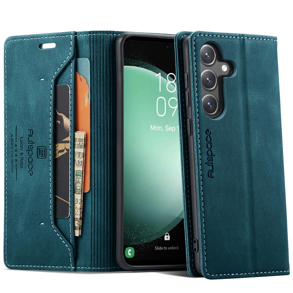 Premium Vintage Leather Wallet Case for Samsung Galaxy S24 FE - Flip Cover with Card Slots, Shockproof Retro Style (4 Colors)