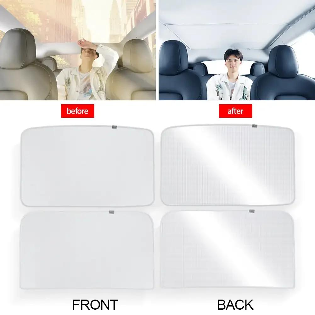 2 buc. Umbrelă de soare pentru acoperiș din sticlă pentru mașină, protecție solară, huse de trapă, trapă față spate, luminator de sticlă, răcire de vară pentru Tesla Model 3 Y