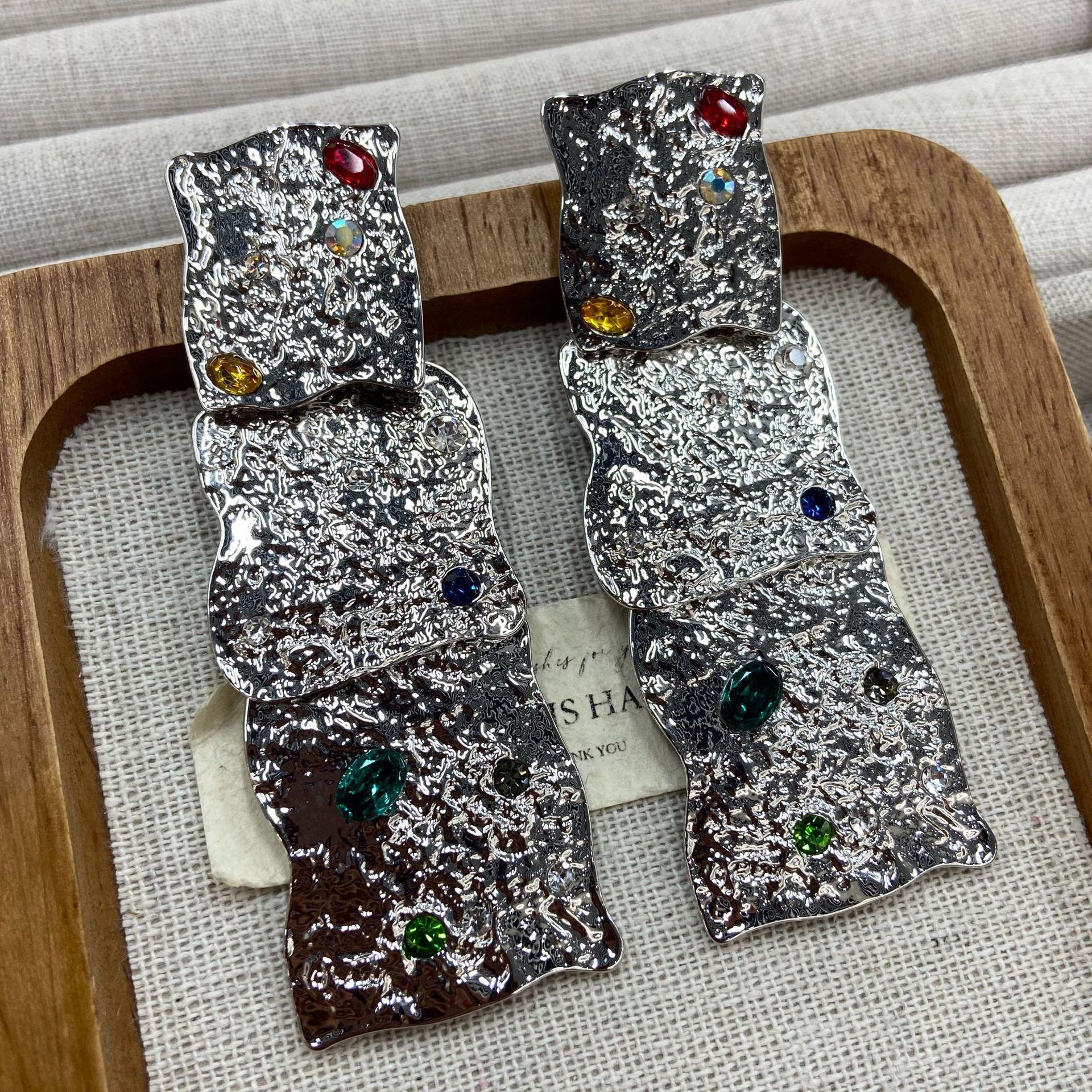Retro Multi Layer Irregular Square Earrings Geometric Crystal Drop Jewelry