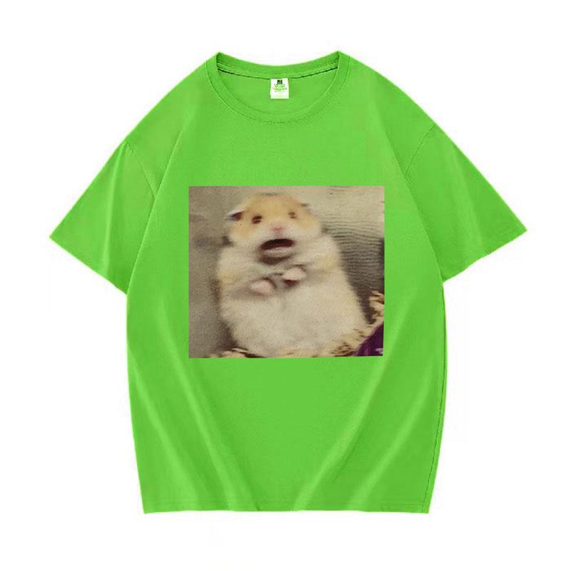 Funny Scared Hamster Meme Graphic TShirt Men Women ONeck Fashion Short Sleeve T Shirt Retro Clothing Oversized Cotton Tshirts