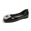Burgundy Single Shoes Women's Summer Patent Leather Square Head Shallow Mouth Flat Shoes 42 Soft Sole Large Size 41-43 Super Fire Bean Shoes