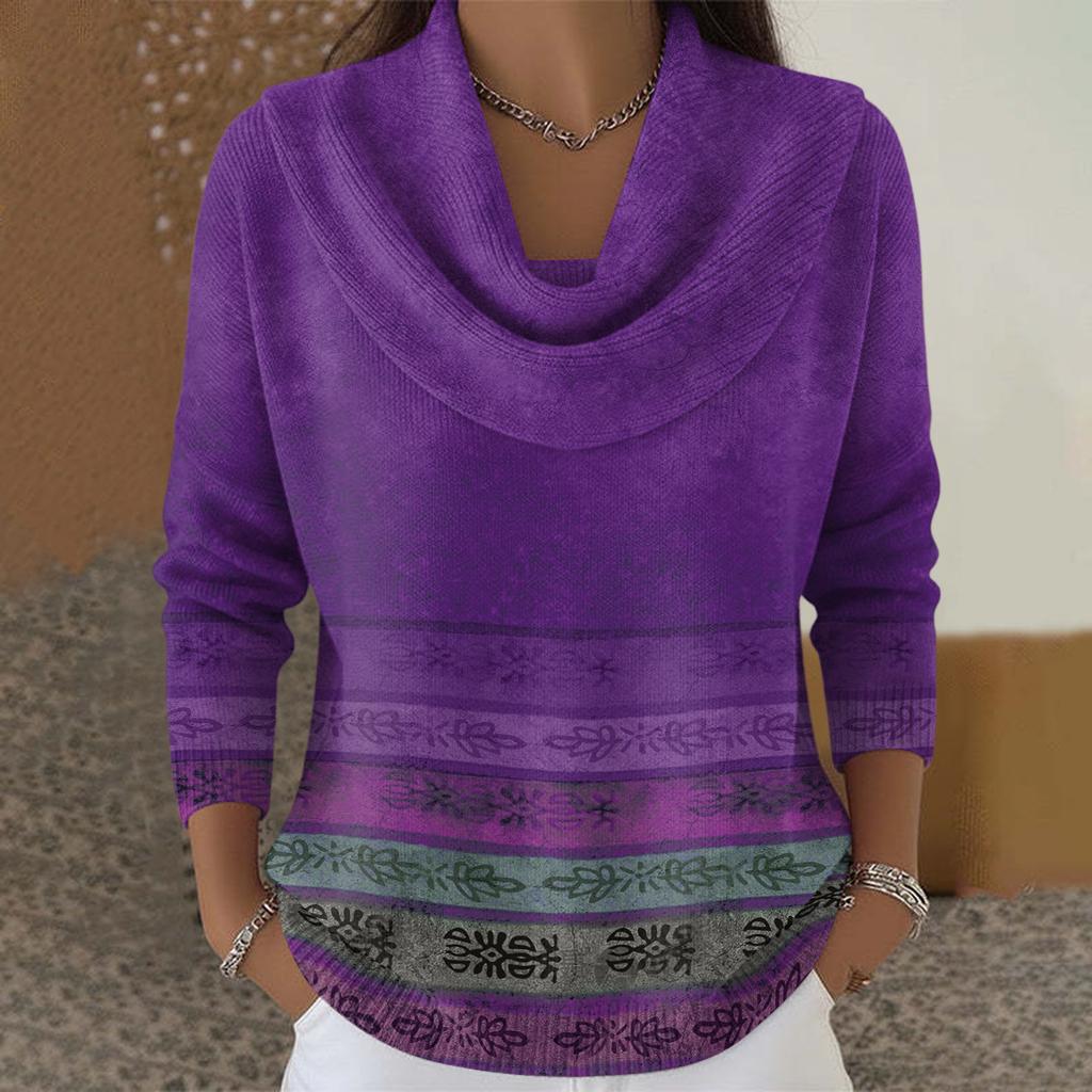 Dámský ležérní a módní svetr s dlouhým rukávem a potiskem, kulatým výstřihem