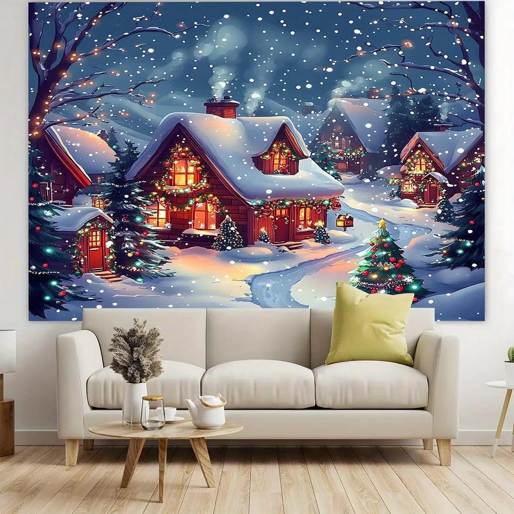 1Pcs Winter Town Snow Covered Homes Decoration Background Winter Backdrop For Photo Studio Photo Booth Party