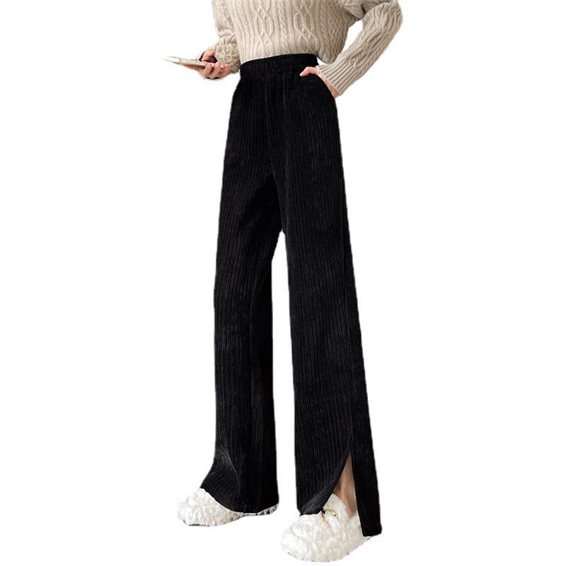 Plüsch-Jogginghose Damen Herbst Winter Hohe Taille Entspannte Weitbeinige Hosen Ins Schlitz Slim Bodenlange Hose