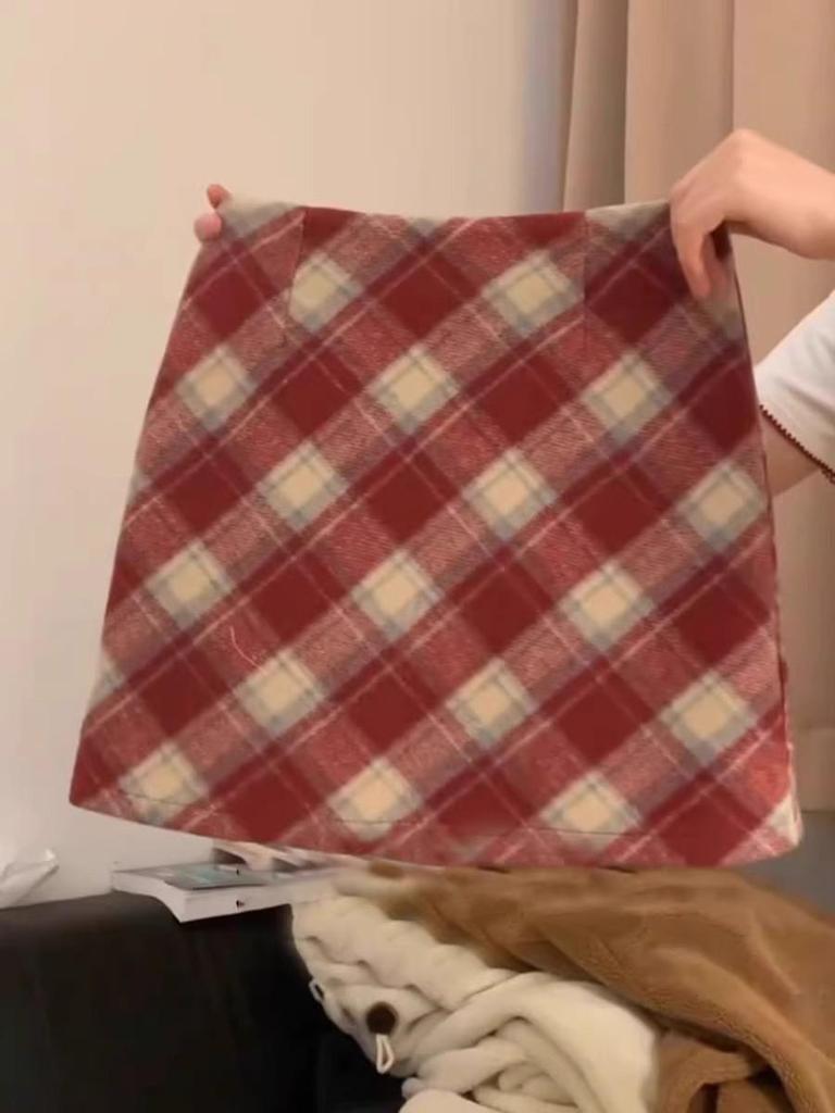 Plaid High-Waist A-Line Wool Skirt for Women – Winter Slimming Style