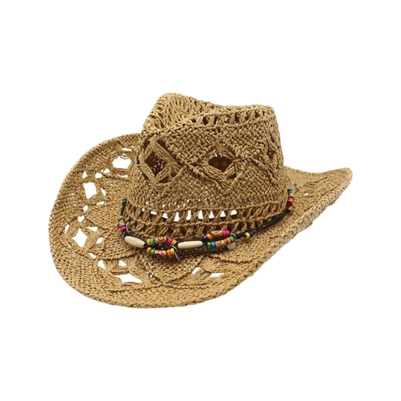 Western Hat Natural Paper Straw Wide Brims Sun Hat Popular Panama Hat for Adult Daily and Travel Wear