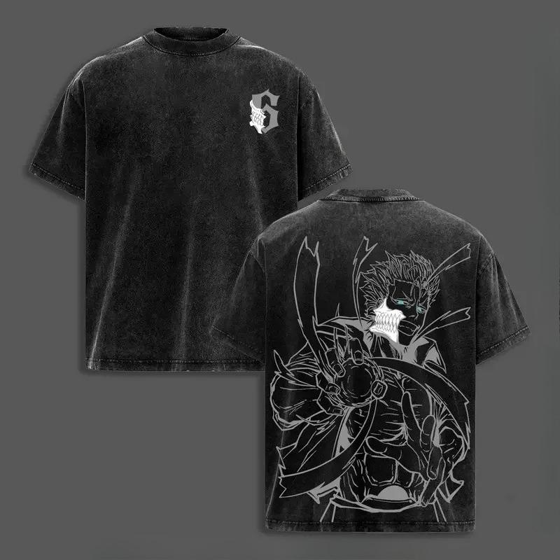 Anime BLEACH Grimmjow Jaegerjaques Graphic T Shirt Men Short Sleeve Clothing Oversized Tshirt Washed Cotton Tee Harajuku T-shirt
