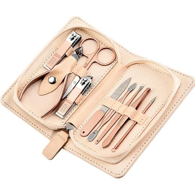 Manicure Set Travel Manicure Sett 9-Piece Personal Care Portable Nail Set with Built-in Nail File for Men and Women Home Nail Clippers and Tweezers
