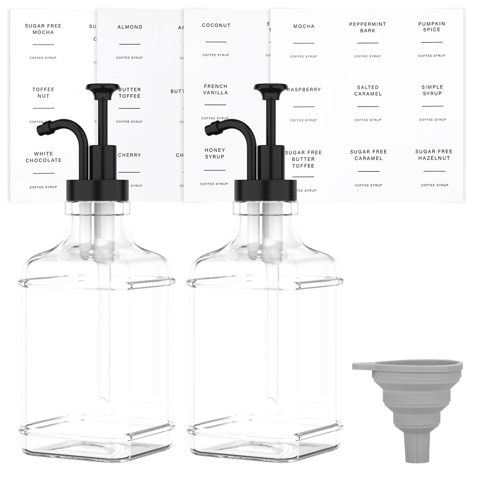 Coffee Syrup Dispenser Set 500ml Glass Syrup Bottle with Funnel Label Stickers Clear Coffee Syrup Container Pump Dispensers