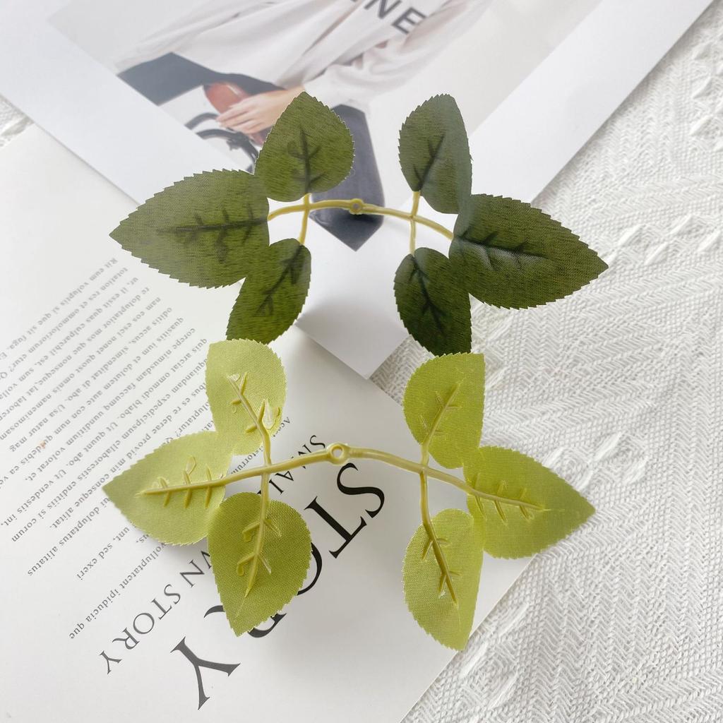 Direct Sales Simulated Leaf Silk Screen Printing Rose One-Piece Six-Leaf Green Plant Accessories Bundle Wall Decoration