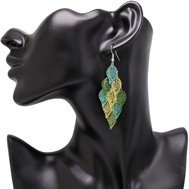 Vintage Colorful Hollow Leaf Drop Dangle Earrings For Women Girls 2023 Fashion Jewelry Lightweight Long Boho Delicate Earrings
