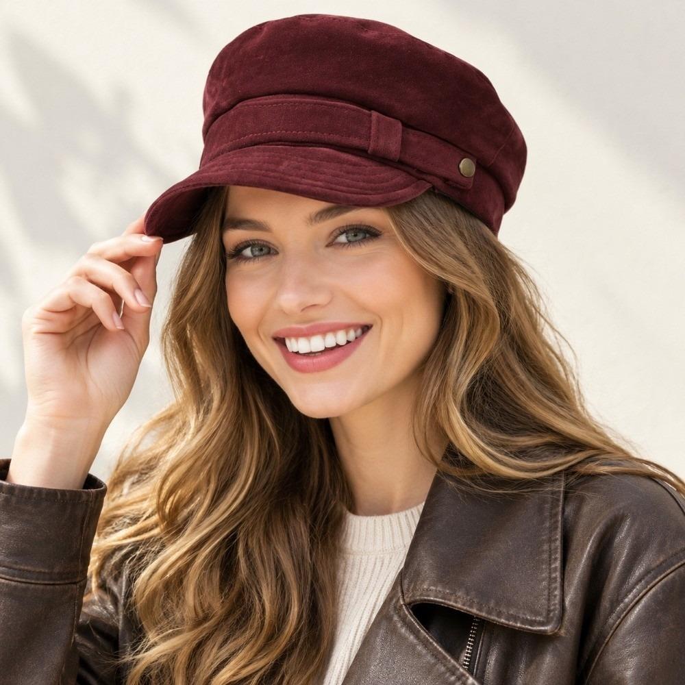 Autumn Winter Flat Top Baseball Caps Metal Buckle Octagonal Beret Hat Retro Artist Cap For Women