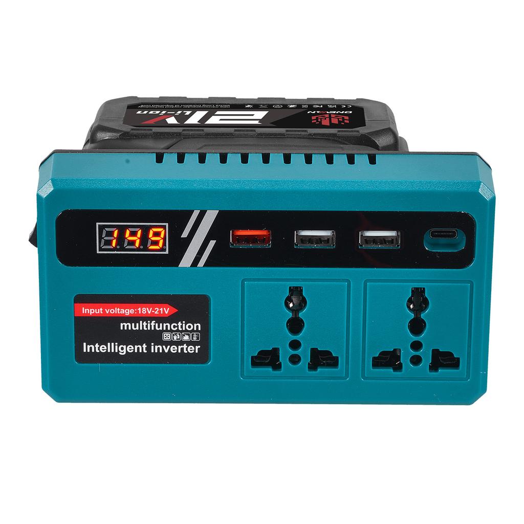 ONEVAN Invertor de Putere 300W DC 18V-21V la AC 220V Invertor cu Baterie Litiu cu Port de Încărcare USB Dublu Pentru Pini Baterie Makita 18V