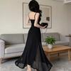 Temperament suspender dress French summer new small black dress 2026 mesh slim and thin women's long dress