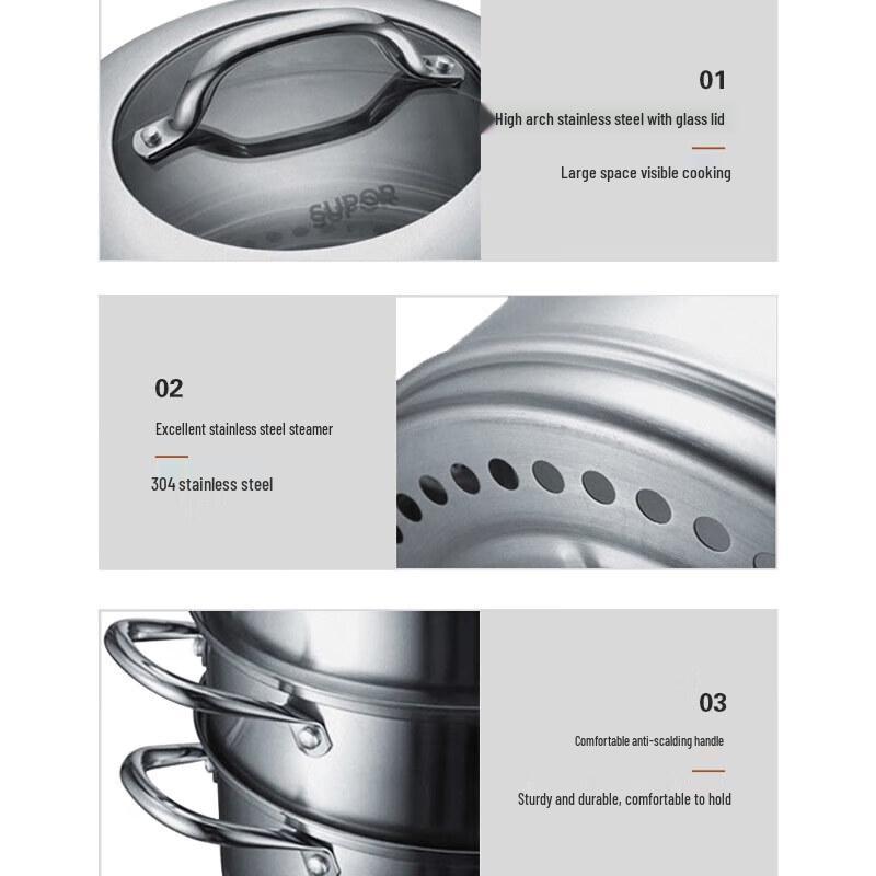 SUPOR 3-Layer 28cm Stainless Steel Steamer Pot
