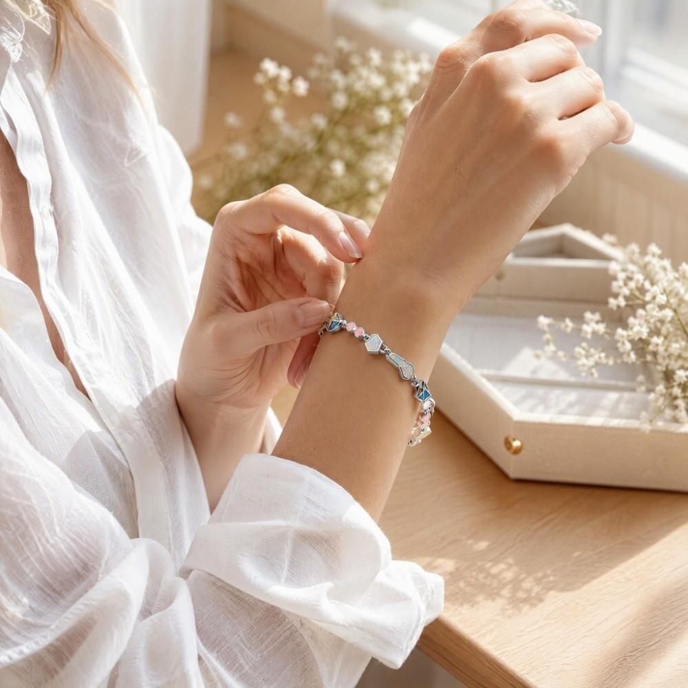 Synthetic Opal Link Bracelet Lab Created Opal Women Jewelry Unique Art Opal Bracelet Daily Jewelry