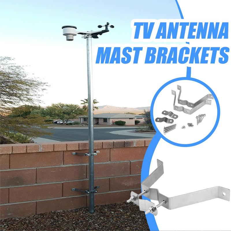 Heavy Duty TV Antenna Mount 2pcs Weatherproof Mounting Hardware Fixing Clip Adjustable Antenna Pole Mounting Bracket tool