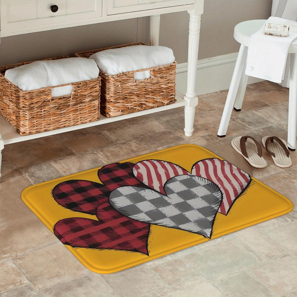 1PC Heart Pattern Kitchen Rug Non-Slip Door Mat Pop Design Bathroom Rug Bath Mat Carpet for Home Sink Laundry Decoreeree