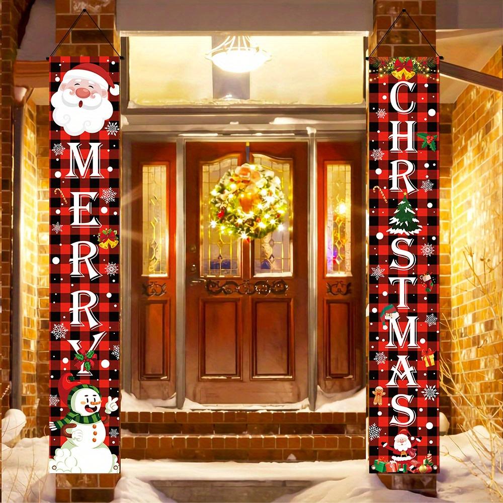 Merry Christmas Porch Sign 1 Pair Polyester Indoor Outdoor Decor