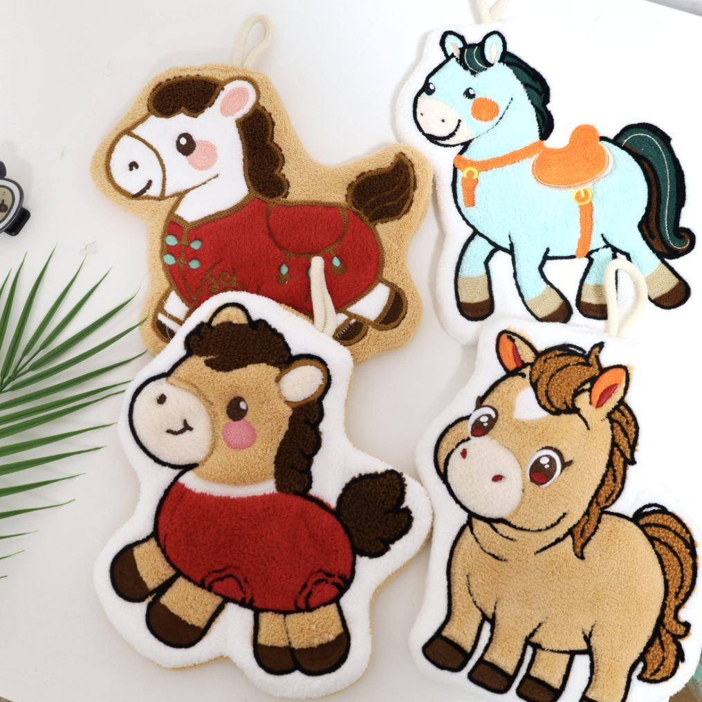 Quick-Dry Plush Little Pony Kitchen Towel – Cute Coral Fleece Embroidered Cloth for Absorbing Water