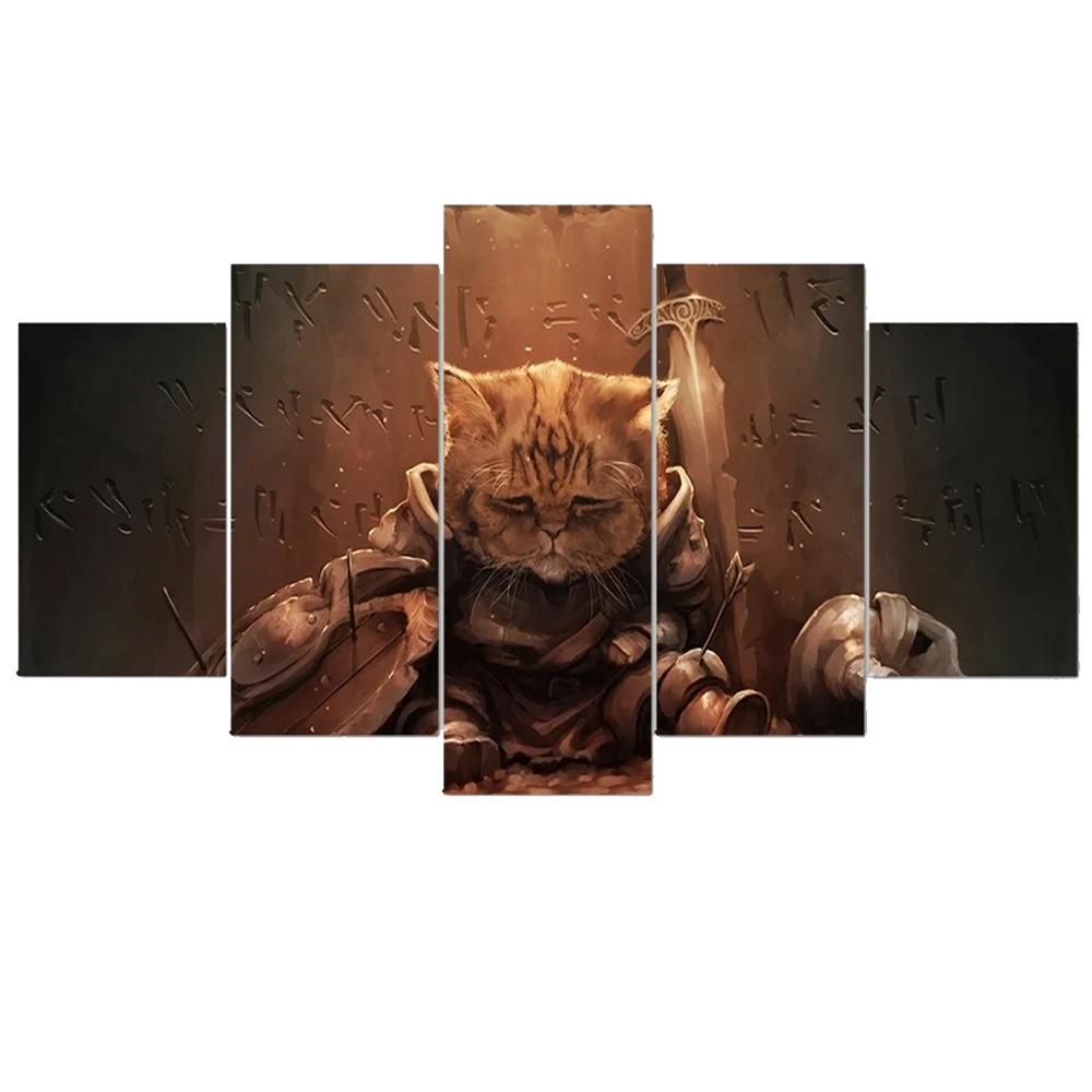 

5 шт., настенная живопись на холсте, мультяшный постер с изображением самурая, кота, модульные картины, современное украшение для дома, гостиной, без рамки 20x35cm*2 20x45cm*2 20x55cm*1
