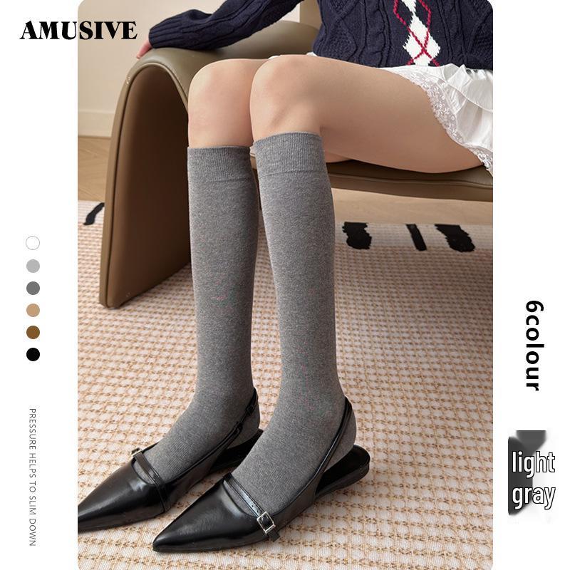 

AMUSIVE Women s Low-Pressure Calf Socks: Stylish Slouch Thigh-Highs for Boots, Slimming Miu Style. One Size (36-42)