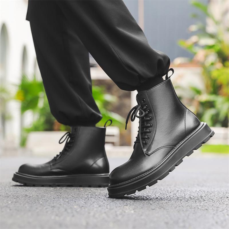 Martin boots men's black lace-up new autumn and winter velvet thick-soled heightening tooling locomotive boots versatile shoes 22727-J