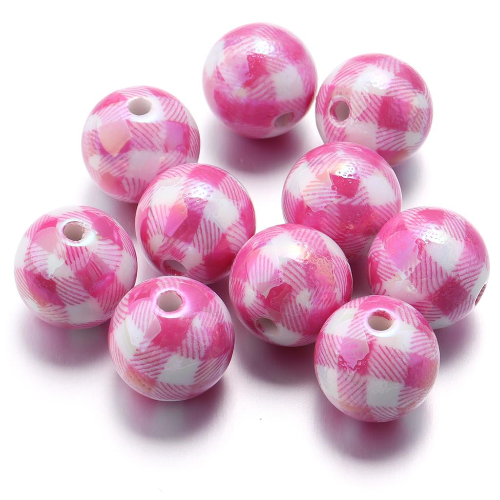 10pcs/lot 16mm UV Color Plaid Acrylic Beads Round Spacer Loose Beads For Jewelry Making DIY Earring Bracelet Crafts Accessories