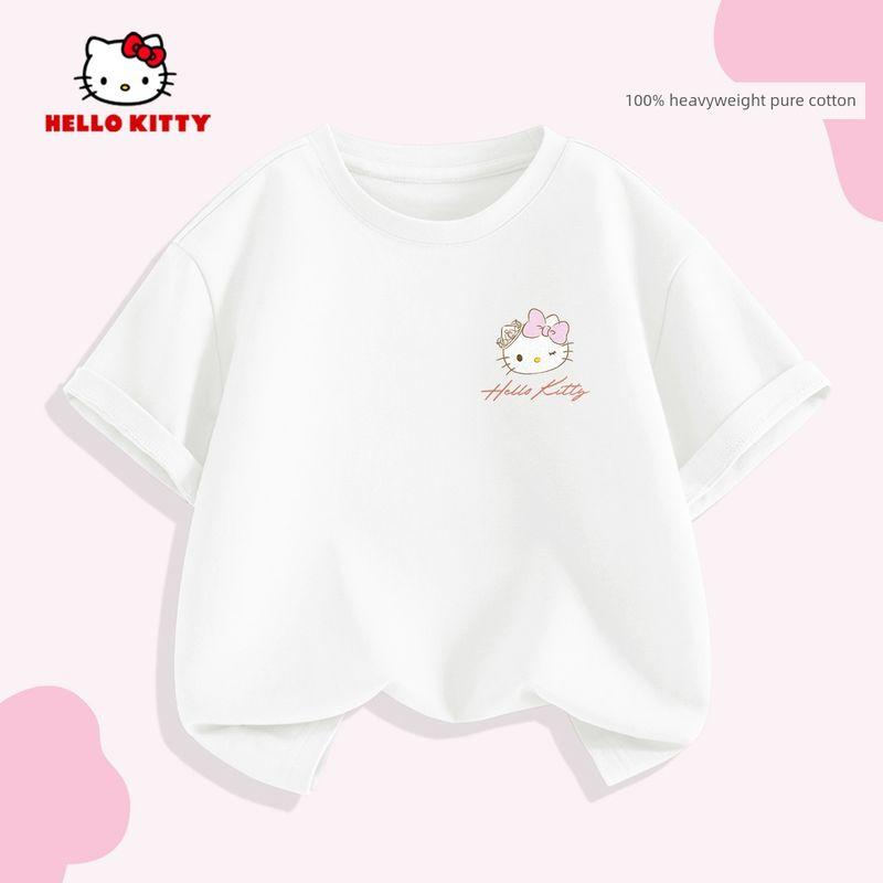 Hello Kitty Girls' Short-Sleeved T-Shirt Summer 2026 New Versatile Pink Kidsren's Top Girls' Summer Fashion Trend