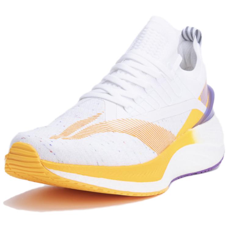 Li Ning Yue Ying 1.0 Fabric Shock Absorbing Breathable Low Top Running Shoes Men Sneakers White Orange ARHS005-4