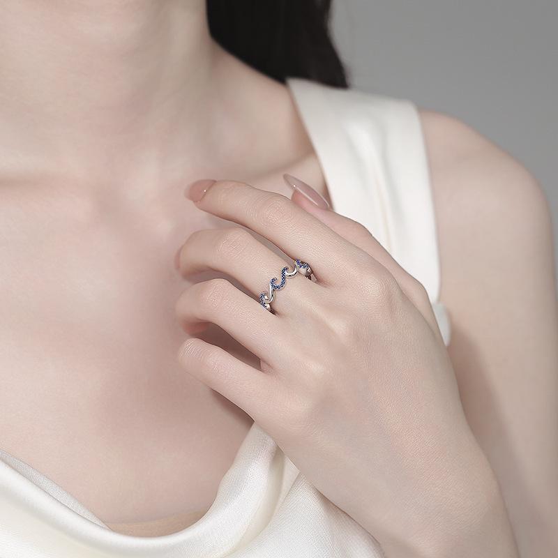 Blue Diamond Water Wave Zircon Ring - Trendy Women's Fashion Jewelry