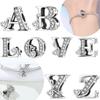 925 Silber Zirkonia Zirkon Herzmuster A-Z 26 Buchstaben Anhänger Perlen Anhänger Passend für DIY Armband Halskette Schmuck Souvenir Geschenke