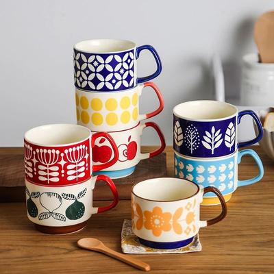 Set di tazze da caffè con fiori giapponesi da 300 ml, in ceramica retrò, per latte e avena, set di stoviglie per feste in cucina