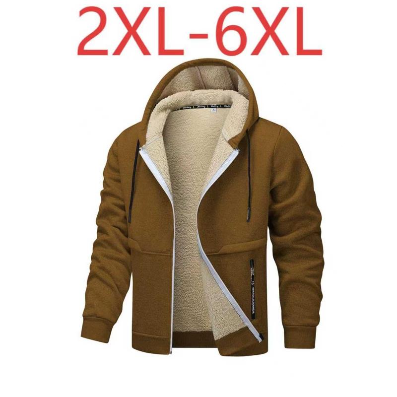 Fall and Winter Large Size 6XL Lamb Fleece Thick Jacket Cardigan Hooded Lamb Fleece Casual Sweater