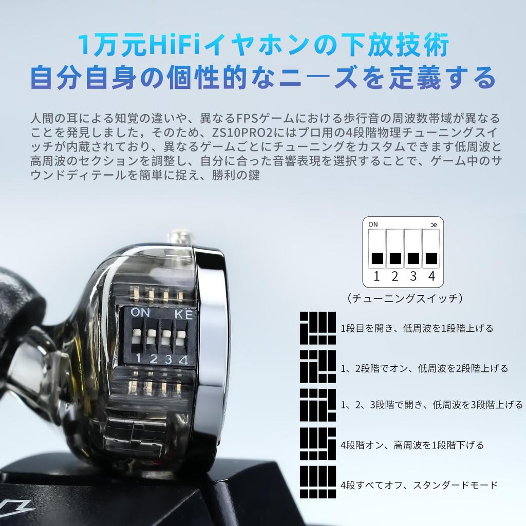 KZA COUSTICS ZS10 PRO 2 Earphones, 10-Driver Hybrid IEM Earphones, HiFi In-Ear Monitors with 4-Level Adjustment Switch, Detachable Cable, Gaming