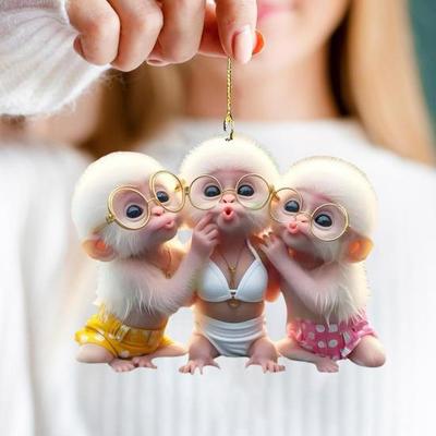Wisiorek z kreskówkową małpką 2D akrylowy wiszący ornament dekoracja wnętrza samochodu z tyłu okularowa małpka do breloka plecakowego