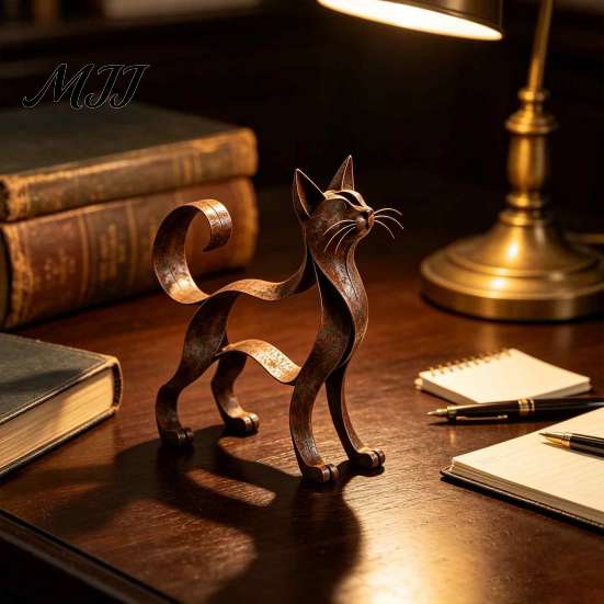 Cat Lover Birthday Presents Metal Hollow Figurine, Retro Silhouette Art Sculpture, Rustic Unique Desk Ornaments Statue for Home Decor Living