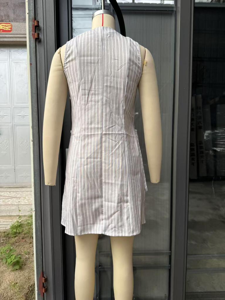 In Stock: 2025 Summer Women's Solid Color Button Tie Waist Short Skirt Dress