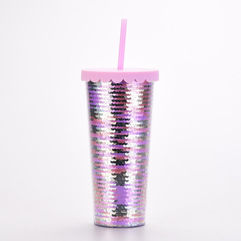 

Double-Layer Plastic Cup, Sequined Straw Cup, Straight Cup, Summer Cold Drink Water Cup Can Be Determined 700ml