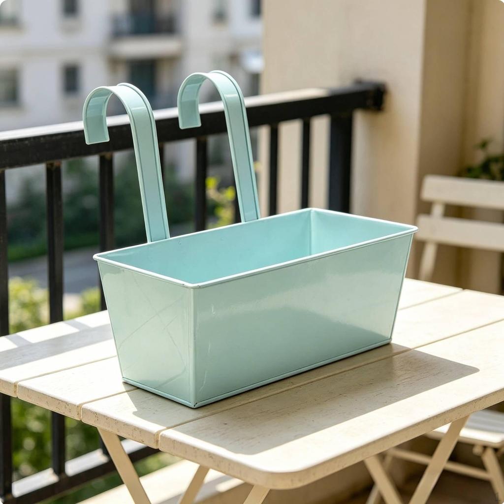 Rectangular Metal Hanging Planter Weather Resistant Railing Space Saving