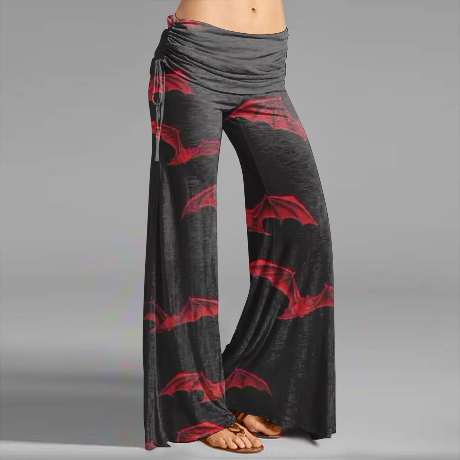 

Женская мода Хэллоуин печати повседневные расклешенные брюки на шнуровке широкие брюки XXXL винный