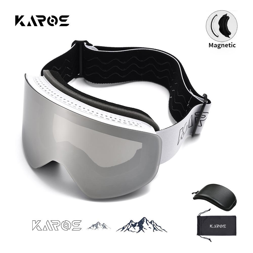 KAROS Magnetic ski goggles, double-layer anti-fog, large cylindrical lenses, anti-glare ski goggles, compatible with prescription lenses