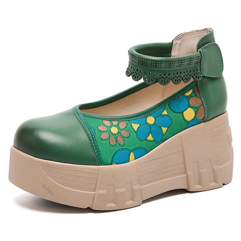 Fashion GKTINOO Retro Round Toe Thick Soled Shoes For Spring Summer 2025 New Genuine Leather Pumps Women's Flat Platform Shoes