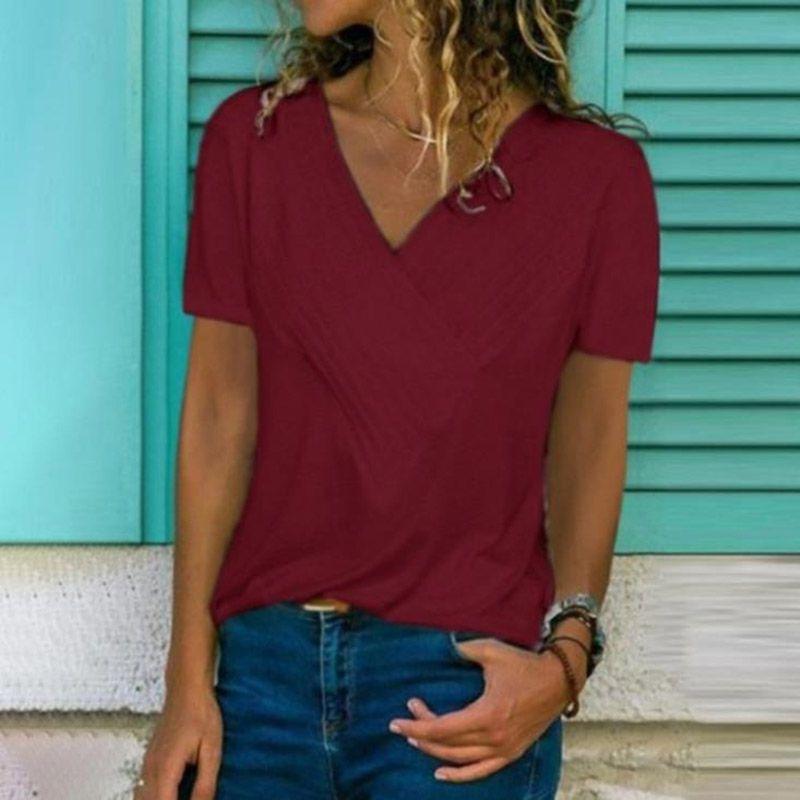 Women's V-neck Tunic Short Sleeve Loose Top T-shirt Plus Stylish Blouse Option
