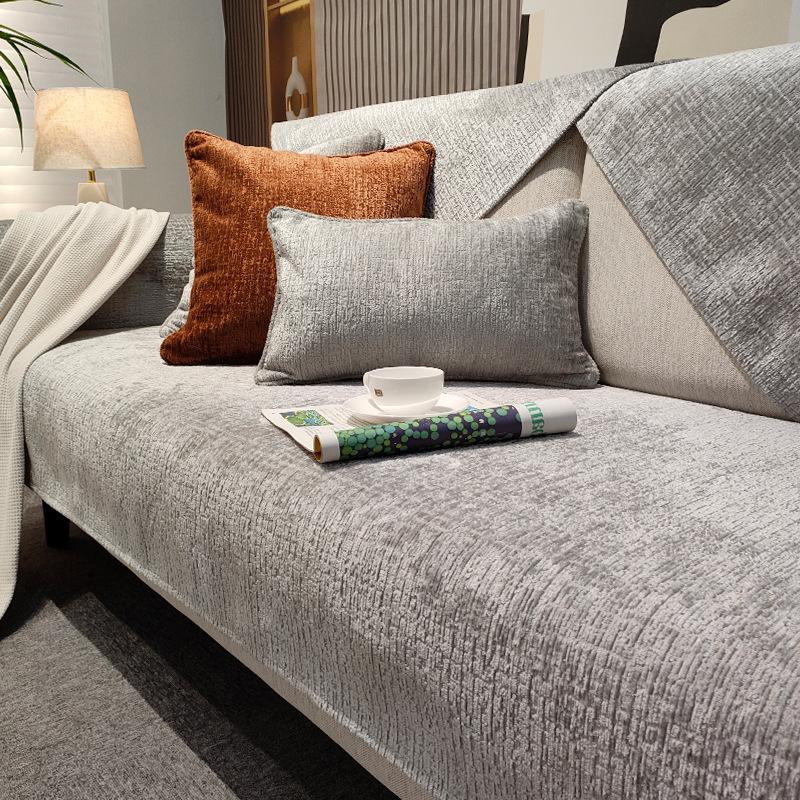 Light Luxury Chenille Sofa Cover for Living Room Solid Color Sofa Cushion L Shaped Sofa Cover Non-Slip Couch Armrest Backrest