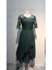2025 Elegant European Long Bridesmaid Dress Chiffon Lace Hollow Evening Gown