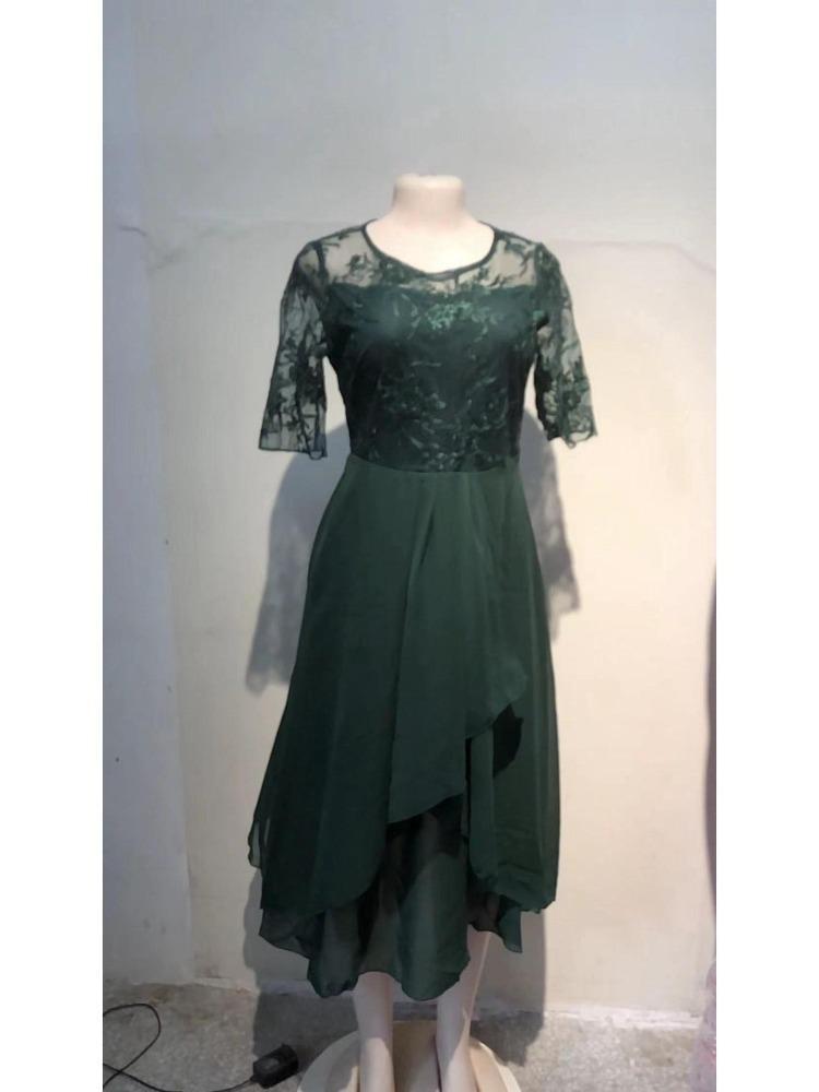2025 Elegant European Long Bridesmaid Dress Chiffon Lace Hollow Evening Gown
