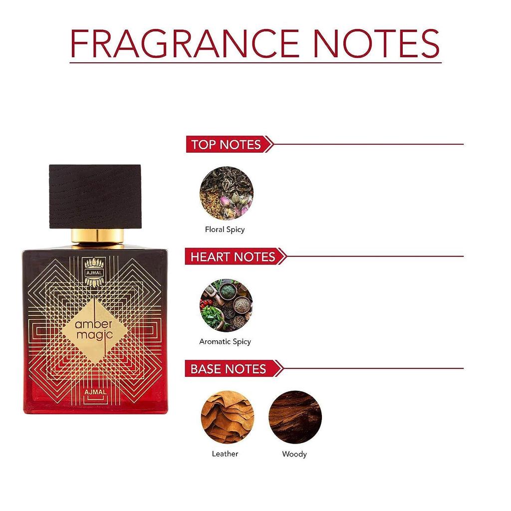 Ajmal Amber Magic EDP 100 ml, langanhaltendes Duftspray, holziges Parfüm, Geschenk für Männer
