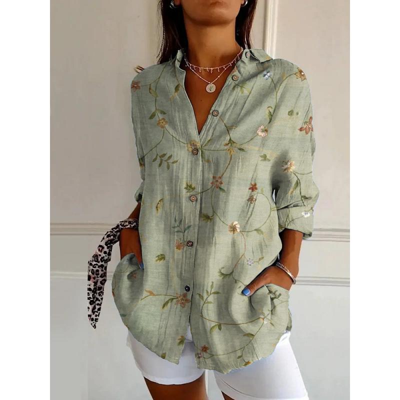New Women's Long Shirt Summer Trend Long Sleeve Shirt Floral Pattern Printed 3D Shirt