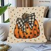 1pc Modern Style Pillow Cover, Orange Polka Dot Pumpkin Black Plaid Bow Velvety Soft Polyester Decorative Pillow Cover Clean Envelope Closure for Home